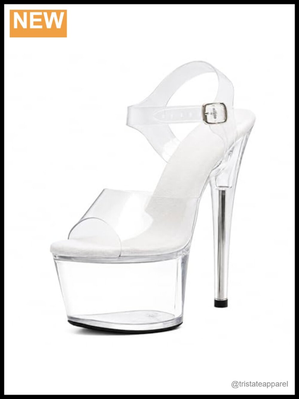 Womens 7 Inch Clear Platform Heels Ankle Strap Pole Dance Exotic Dancer Shoes